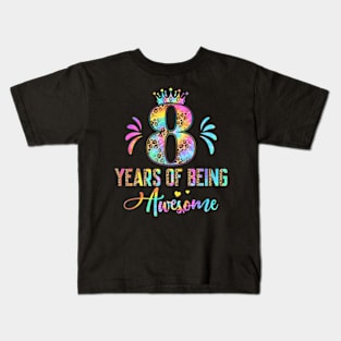 Kids Eight Year Old Rainbow 8Th Birthday Leopard For Girls 8 Kids T-Shirt